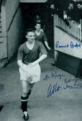 Football Man Utd legends Ronnie Cope and Ken Morgans signed 12 x 8 b/w photo. Good condition. All