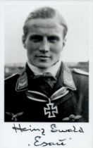 WW2 Luftwaffe fighter ace Heinz Ewald KC signed 6 x 4 inch b/w portrait postcard. Heinz Ewald, who