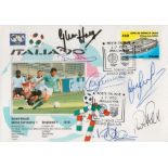 Football rare England Internationals signed Italia 90 FDC. Signed by Peter Reid, Glen Hoddle,