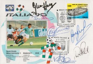 Football rare England Internationals signed Italia 90 FDC. Signed by Peter Reid, Glen Hoddle,