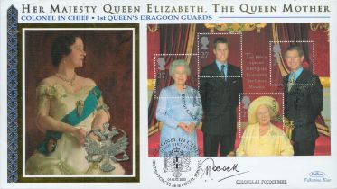 Col J Pocock MBE signed rare Benham official Queen Mother 100th Birthday silk 2000 FDC. Good