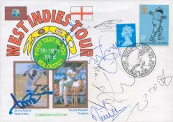 Cricket 8 England Test players signed 2000, 1st Test V West Indies cover. Autographs include