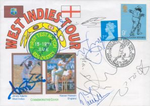 Cricket 8 England Test players signed 2000, 1st Test V West Indies cover. Autographs include