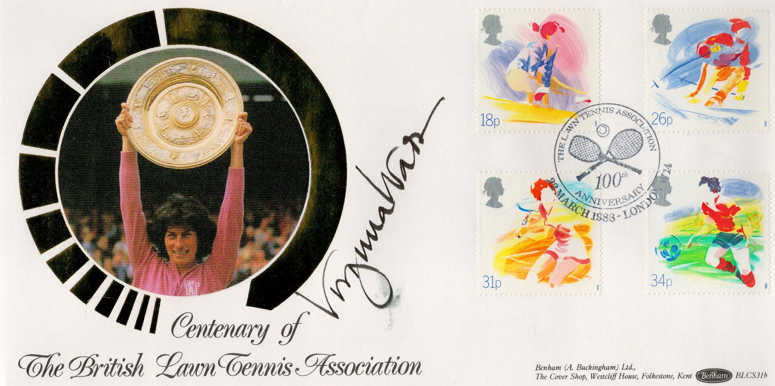 Wimbledon Tennis legend Virginia Wade signed attractive 1988 Benham official Sport FDC. Centenary of