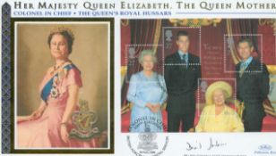Mj Gen David Jenkins OBE signed rare Benham official Queen Mother 100th Birthday silk 2000 FDC.