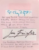 Nautical legends Chay Blyth and John Fairfax autographs fixed to autograph album page with pencil