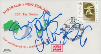 New Zealand Cricket stars Fleming, Harris, Cairns signed 2001 Australia v New Zealand Match cover,