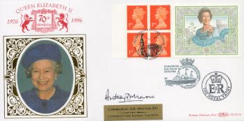 Cdr Morrow Commodore Royal Yachts signed lovely 1996 Queen Elizabeth II Birthday miniature sheet