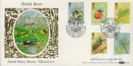 Artist Gordon Benningfield signed early 1985 Benham official Insects silk illustration FDC BLCS2.