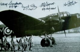 WW2 multiple signed 7 x 5 inch Lancaster crewing up photo. Signed by Sqn Ldr Benny Goodman 617