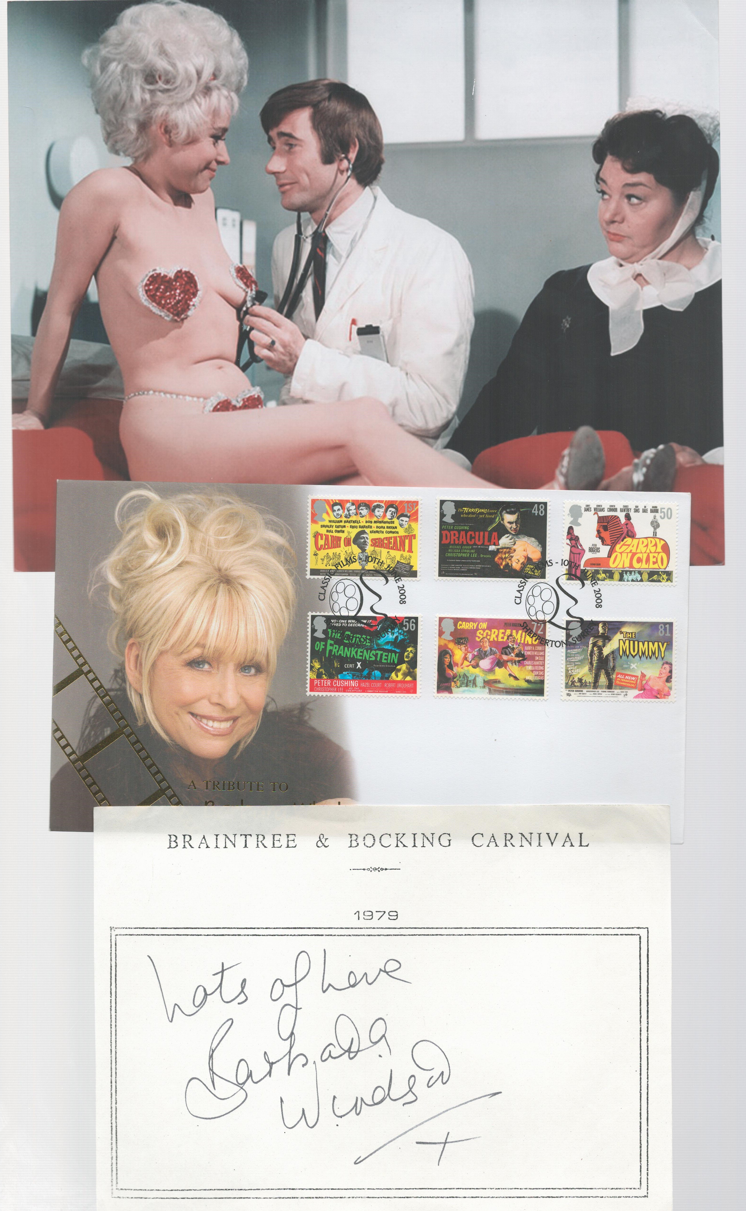 Barbara Windsor Carry on Collection. Large autograph page with 10 x 8 colour Carry on Nurse photo