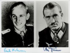 WW2 Luftwaffe fighter aces Erich Hartmann KC and Gen Adolf Galland KC signed 7 x 5 b/w photo with