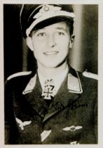WW2 Luftwaffe fighter ace Walter Wolfrum KC signed 4 x 3 inch b/w rare portrait photo. As a
