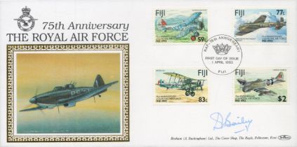 AVM Dudley Bailey signed lovely silk illustrated 75th ann Benham official FDC, Fiji. Good condition.