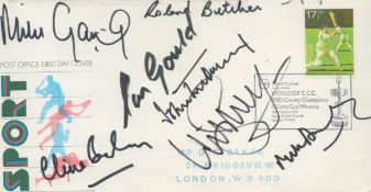 Cricket 7 England Test players signed 1980 Sport FDC, scruffy at top, priced accordingly