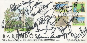 Barbados West Indies Cricket 14 legends signed 1995 Barbados Cricket FDC. Autographs include Wes