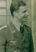 WW2 Luftwaffe fighter ace Erwin Leykauf KC signed 5 x 4 inch b/w rare portrait photo. Signed in
