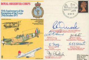 Royal Observer Corps VIP multiple signed 50th ann cover, super Spitfire and Concorde