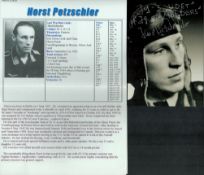 WW2 Luftwaffe fighter ace Horst Petzschler KC signed 7 x 5 inch b/w portrait photo and biography.