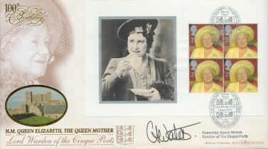 Cinque Ports Carole Waters signed rare Benham official Queen Mother 100th Birthday silk 2000 FDC.
