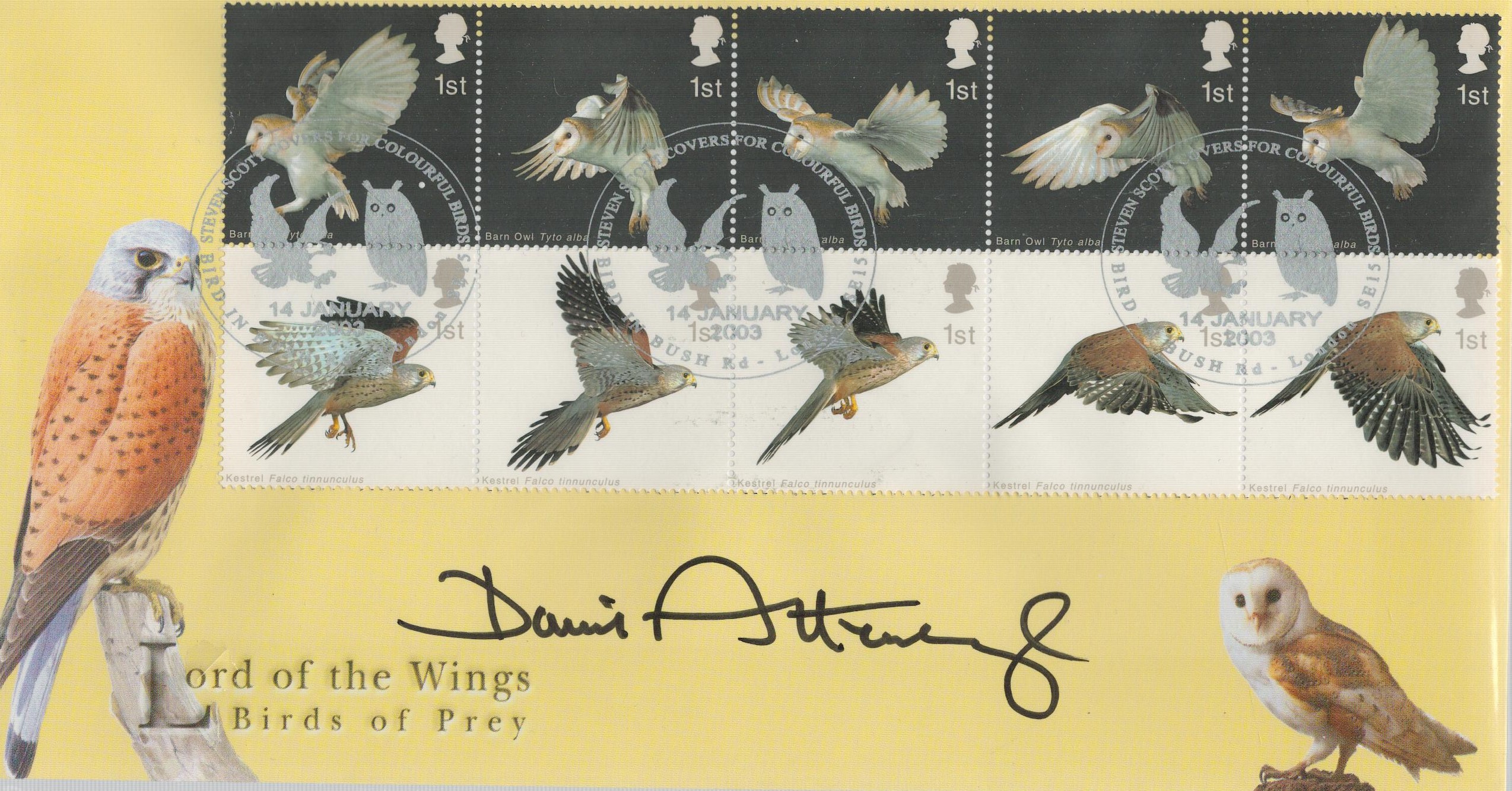 David Attenborough signed 2003 Birds of Prey Lord of the Wings official Scott FDC with special