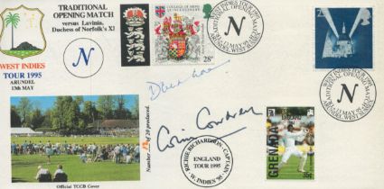 Cricket Legends Colin Cowdrey and David Gower signed scarce 1995 West Indies Tour cover with lots