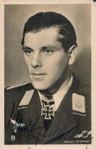 WW2 KIA Hptm Herbert Schramm KC OL (1913 1945) Luftwaffe fighter ace signed WWII 6x4 sepia vintage