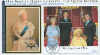 Gen Sir Michael Walker signed rare Benham official Queen Mother 100th Birthday silk 2000 FDC.