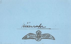 WW2 very rare Battle of Britain pilot Kazimierz Wunsche 303 Sqn signed blue card with RAF logo.