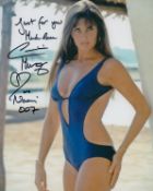 Caroline Munro James Bond actor signed super sexy 10 x 8 inch colour Blue swim suit photo. Rare,