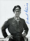 WW2 Luftwaffe fighter ace Herbert Kaiser KC signed 4 x 3 inch b/w rare portrait photo. He was