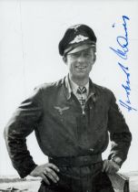 WW2 Luftwaffe fighter ace Herbert Kaiser KC signed 4 x 3 inch b/w rare portrait photo. He was