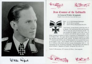 WW2 Luftwaffe fighter ace Lt Gen Walter Krupinski KC signed 7 x 5 inch b/w portrait photo with