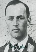 WW2 Luftwaffe fighter ace Karl-Gottfried Karlfried Nordmann signed 4 x 3 inch b/w rare portrait
