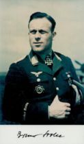 WW2 Luftwaffe fighter ace Bruno Stolle KC signed 7 x 4 inch b/w portrait photo. Bruno Stolle was