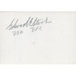 WW2Flight Lieutenant Edward E Stocker DSO DFC signed white card. Served as a Flight Engineer and