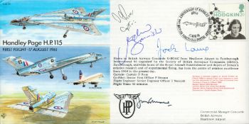 Concorde pilots multiple signed Handley Page HP115 Experimental Jet Aircraft cover. Double flown