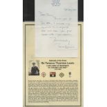WW2 Navy Sir Terence Lewin DSC MID hand written letter 1983. Set on detailed career descriptive A4