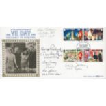 Six WW2 Bomber command veterans signed rare 1995, 50th ann VE Day Isle of Man Benham official FDC