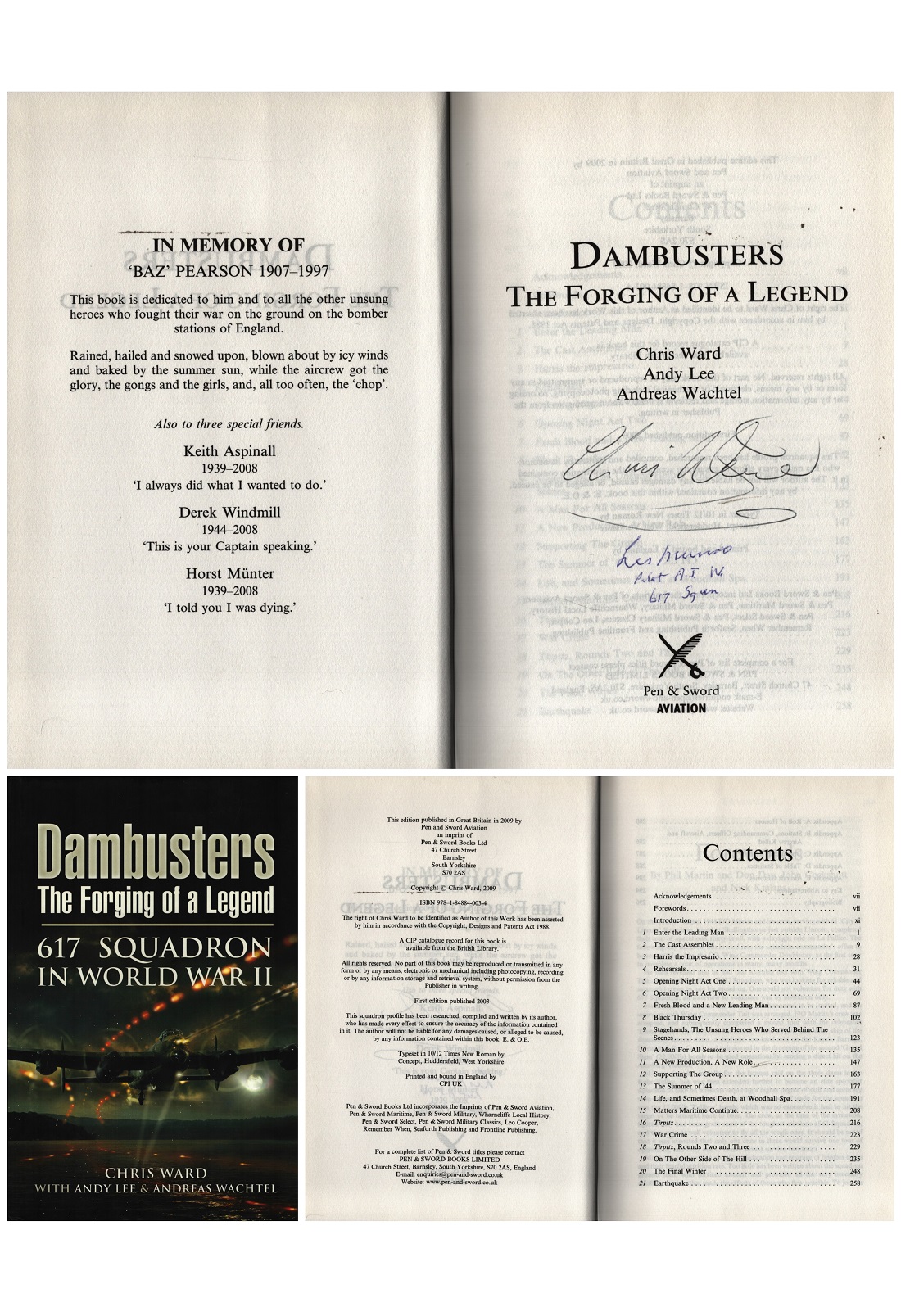 WW2 Dambuster raid veteran Les Munro 617 sqn and author Chris Ward signed to title page of hard back
