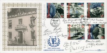 Nine WW2 Bomber command veterans signed rare 1995, 50th ann Liberation of Guernsey Benham official