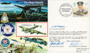 WW2 Battle of Britain treble signed 1990. 50th ann Major Assault cover. Flown in radio controlled