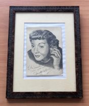 Claudette Colbert signed and framed art drawing dated 4/5/62. Measures 14"x18" appx. Good condition.
