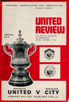 Football Manchester United v Manchester City vintage programme FA Cup Fourth round Old Trafford 24th