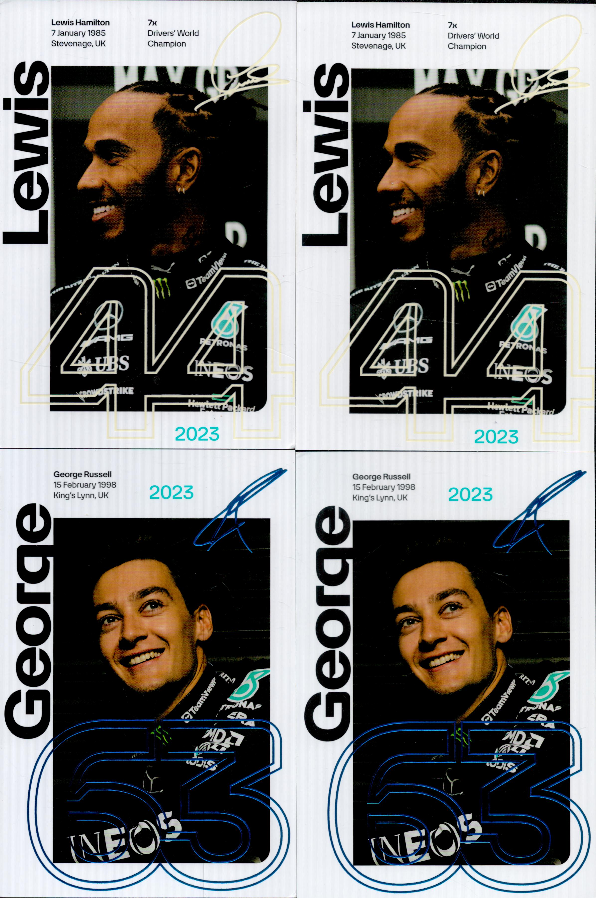 Mercedes 2023 Formula One collection 4, printed signature 6x4 promo photos two by Lewis Hamilton and