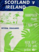 Football Scotland v Ireland vintage International programme Hampden Park 7th Nov 1962. Good