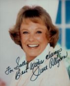 June Allyson signed 5x4 inch colour photo. Dedicated. Good condition. All autographs come with a