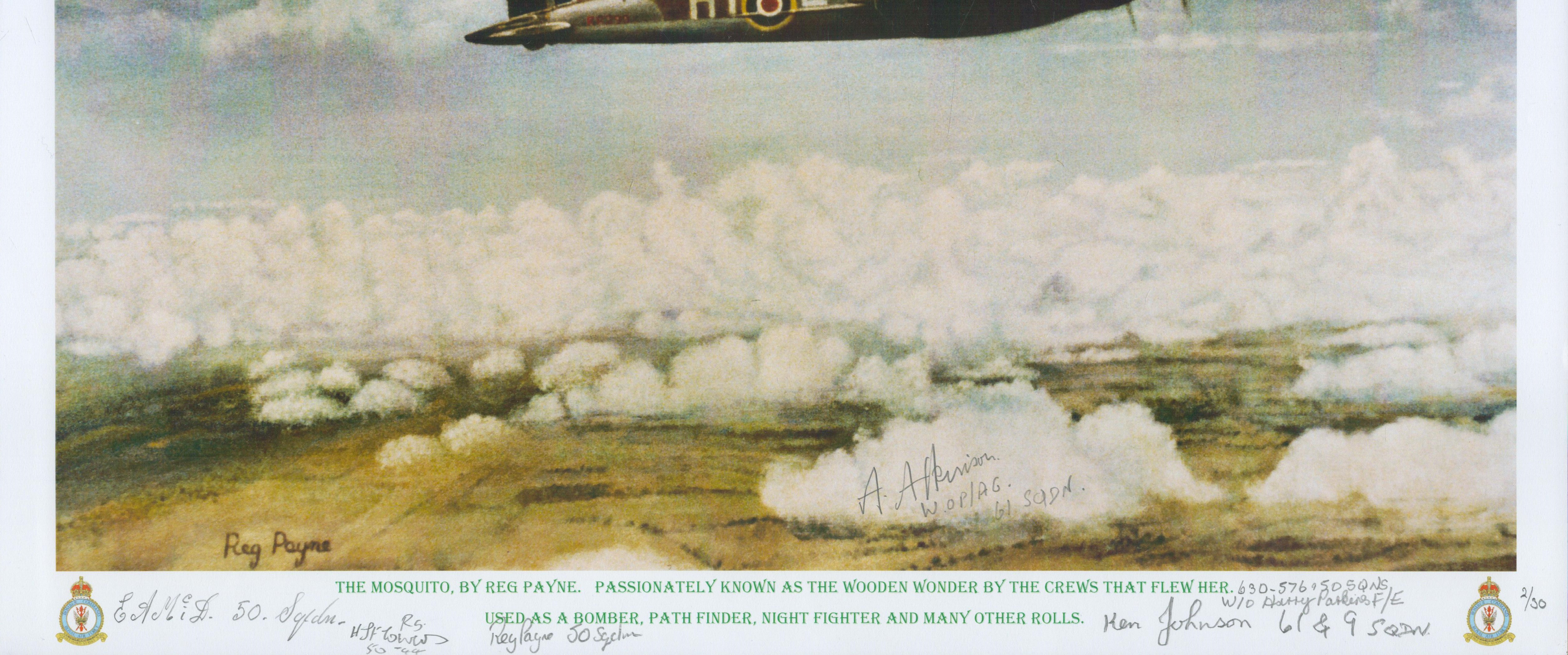 The Mosquito print by Reg Payne. Signed by 5 Mcdonald, Flowers, Atkinson, Johnson and Parkins. Reg - Image 2 of 2