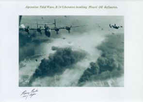 Operation Tidal Wave, B 24 Liberators bombing Ploesti Oil Refineries, Black and White Photo Signed