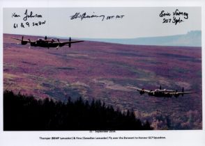 Thumper (BBMF Lancaster) and Vera (Canadian Lancaster) Fly over the Derwent to Honour 617